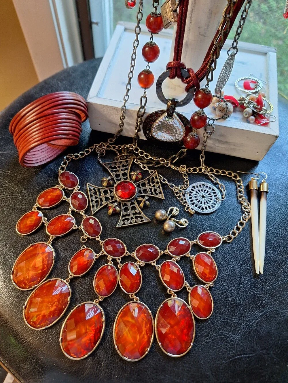 RED Statement Jewelry Lot EDGY Brutalist Gothic Bundle Vacation or Office READY